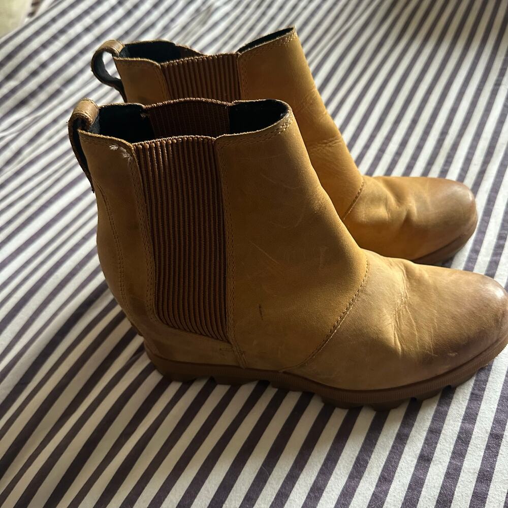 Sorel Leather 8.5 Chelsea Ankle Boots Lug Sole Tan Brown